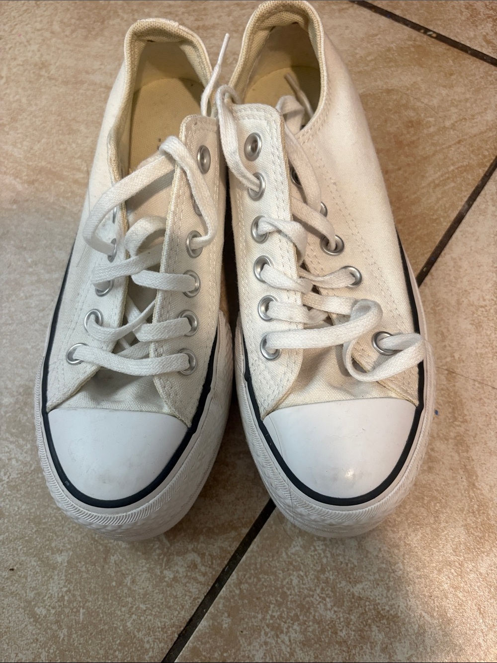 Converse White Canvas Low Top Sneakers with Black Stripe